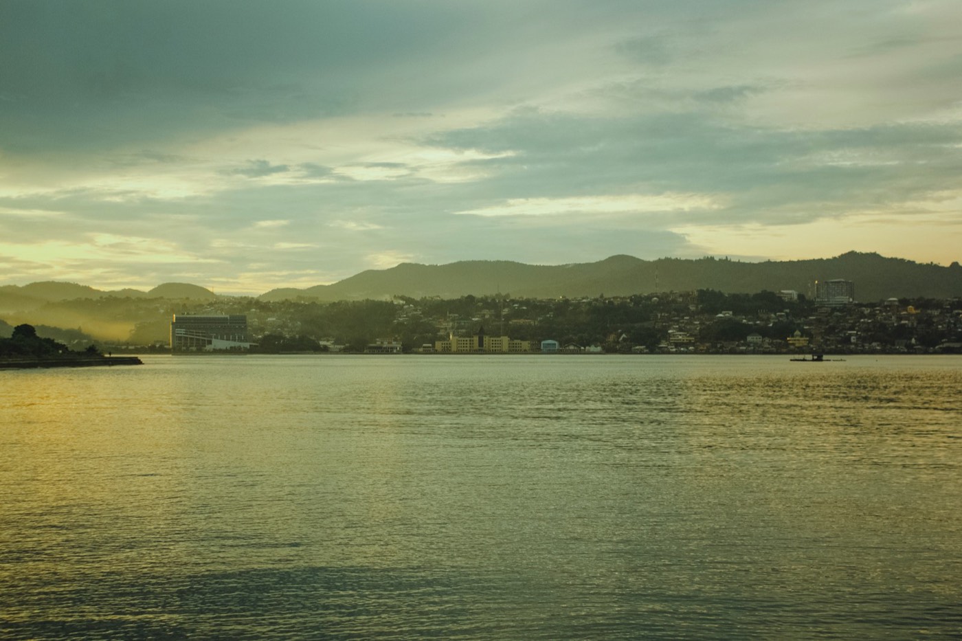 Ambon city across the bay at dawn
